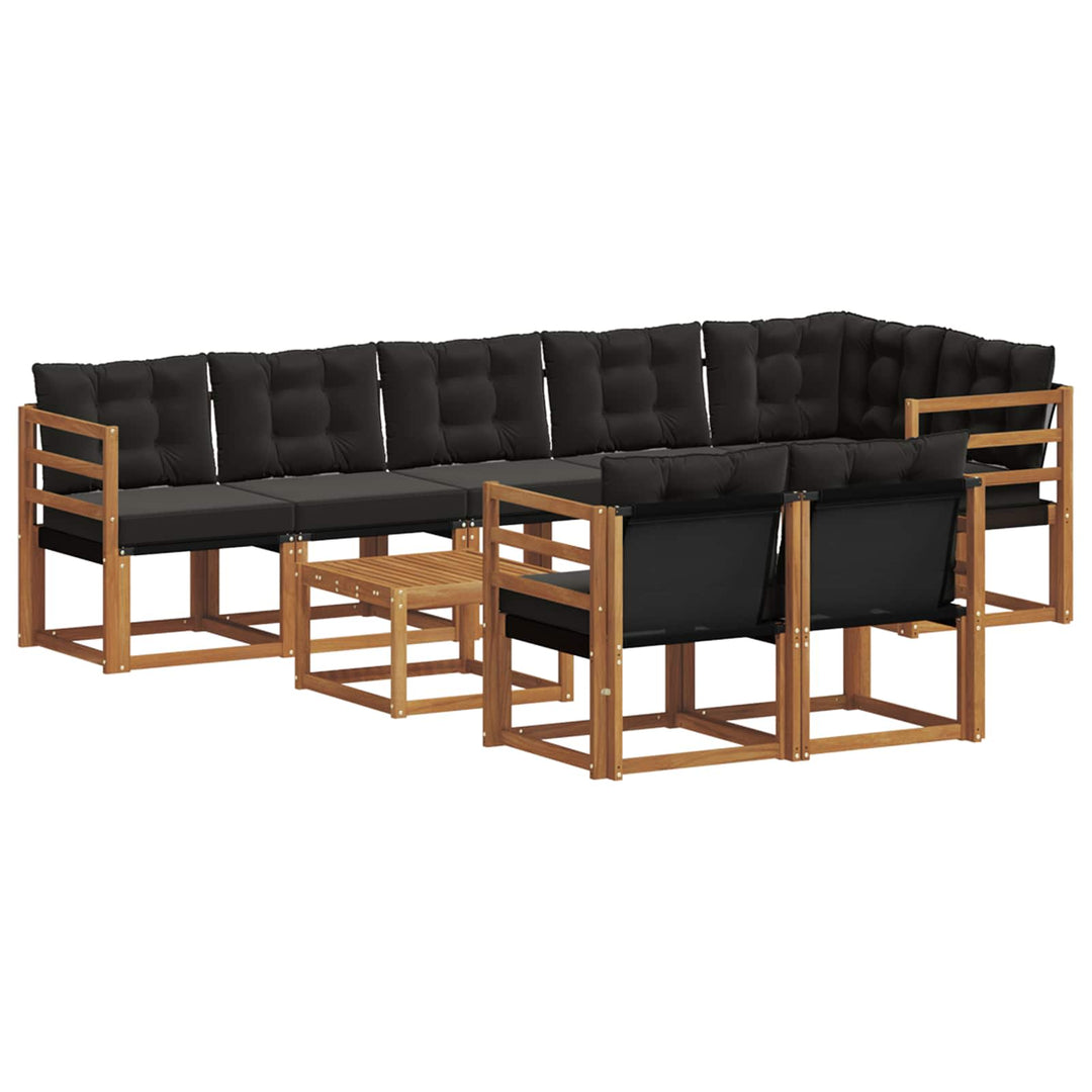 Udendørs sofagruppe med pude 9 pcs Naturlig og sort