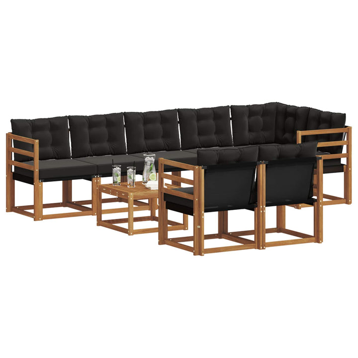 Udendørs sofagruppe med pude 9 pcs Naturlig og sort