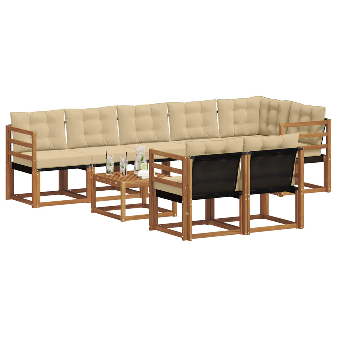 Udendørs sofagruppe med pude 9 pcs Naturlig og Beige