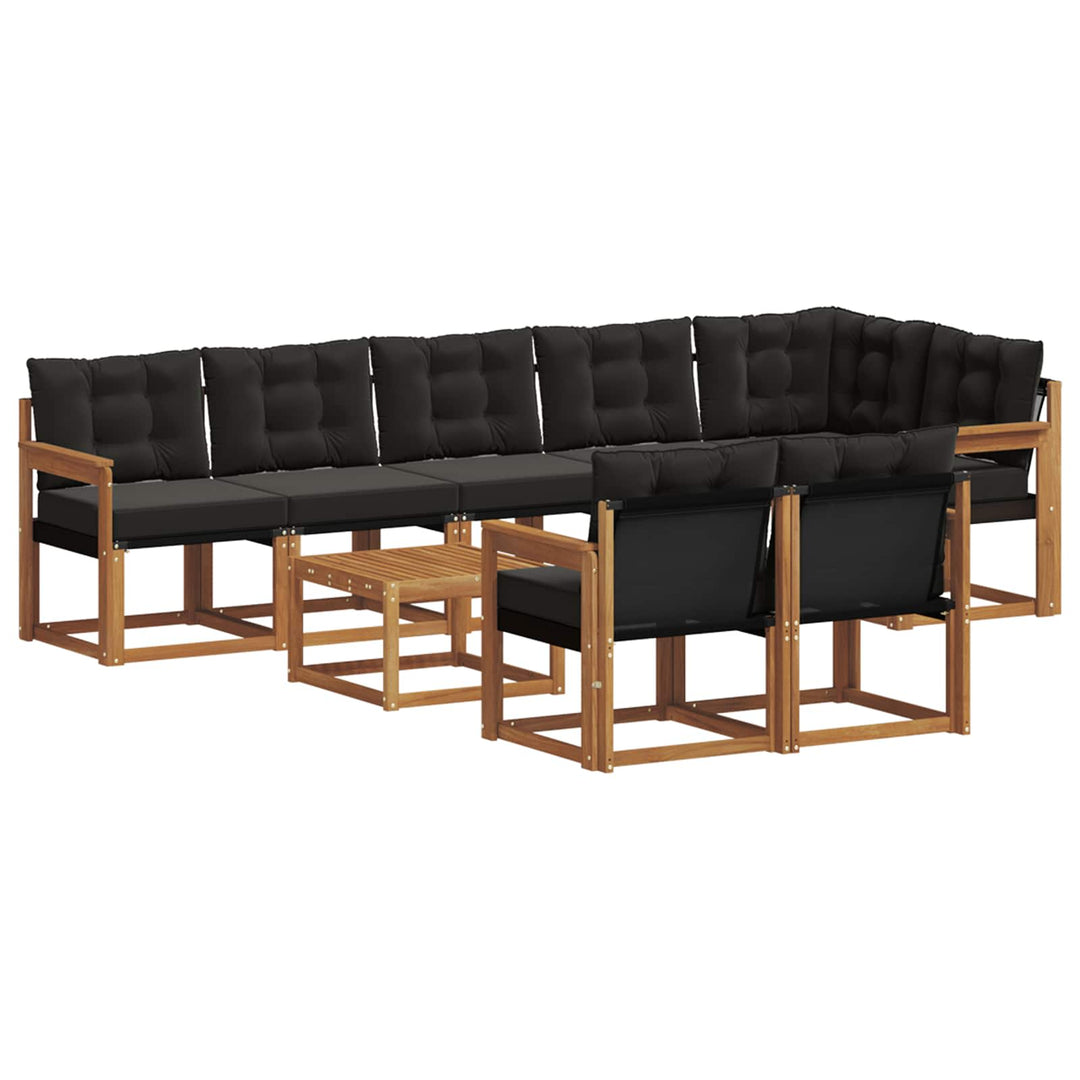 Udendørs sofagruppe med pude 9 pcs Naturlig og sort