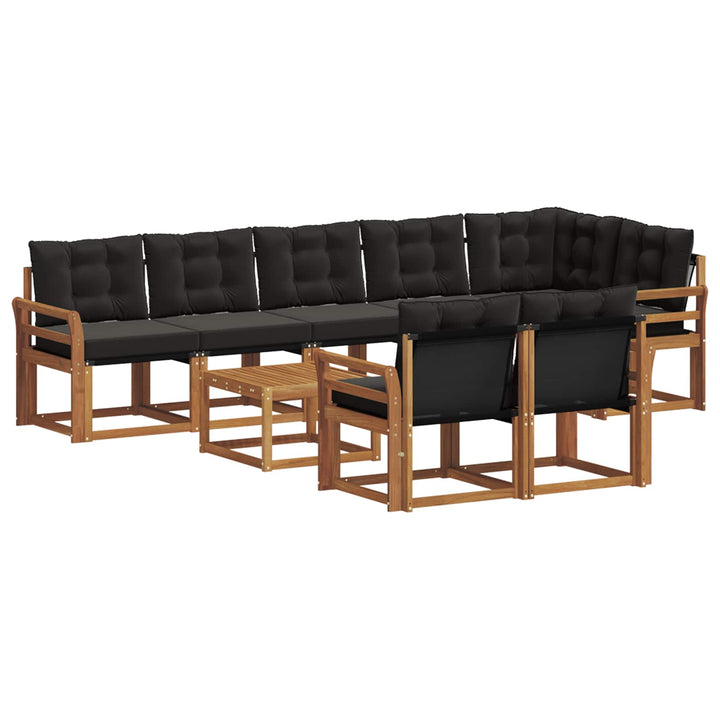 Udendørs sofagruppe med pude 9 pcs Naturlig og sort