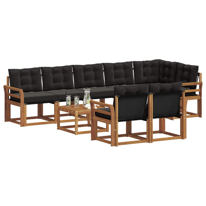 Udendørs sofagruppe med pude 9 pcs Naturlig og sort