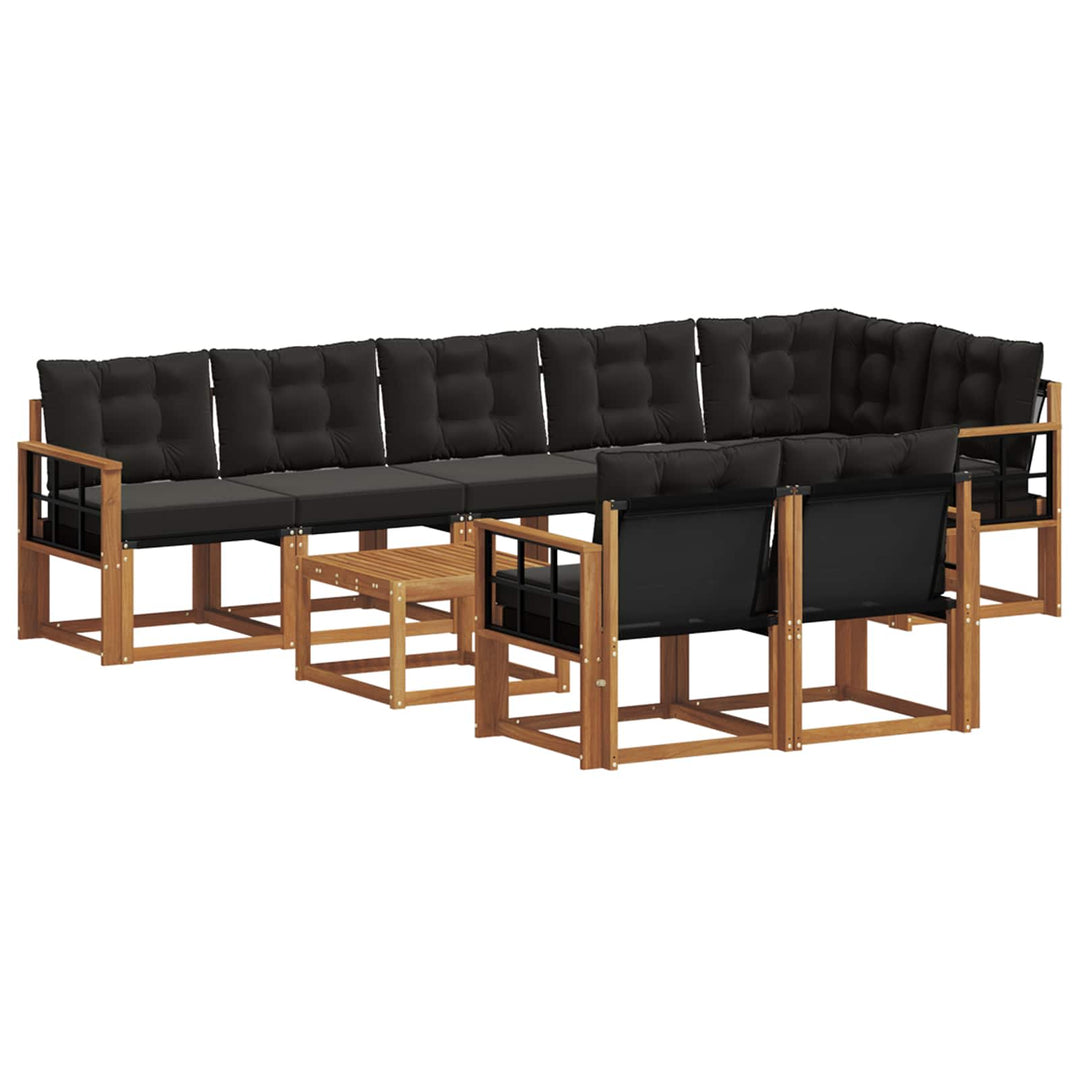 Udendørs sofagruppe med pude 9 pcs Naturlig og sort