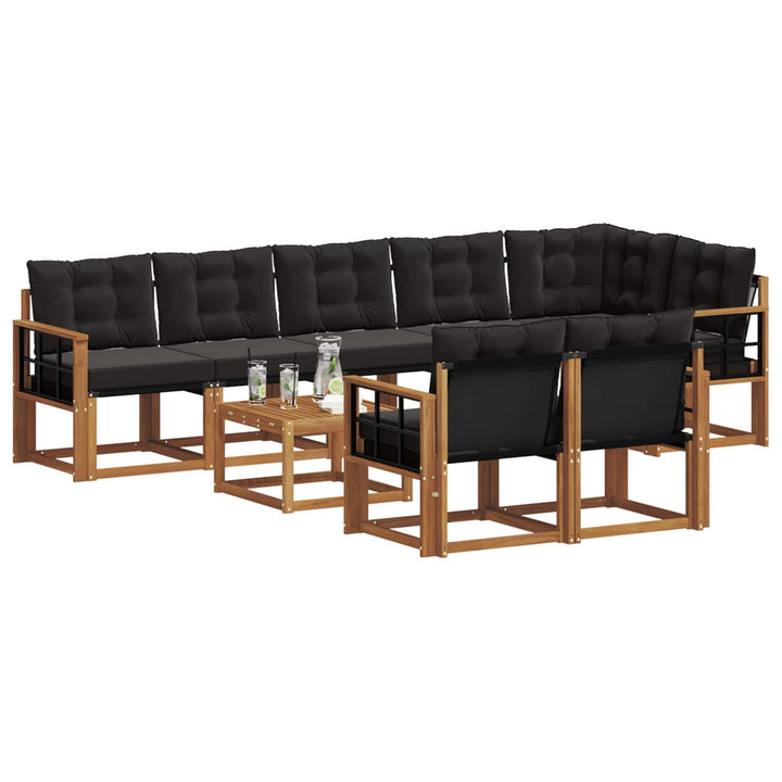 Udendørs sofagruppe med pude 9 pcs Naturlig og sort