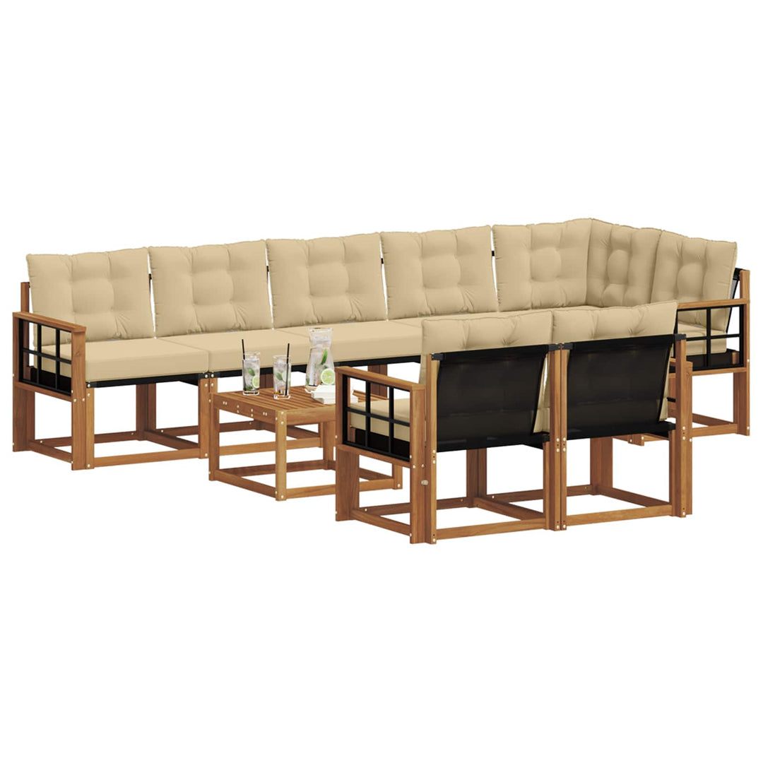 Udendørs sofagruppe med pude 9 pcs Naturlig og Beige