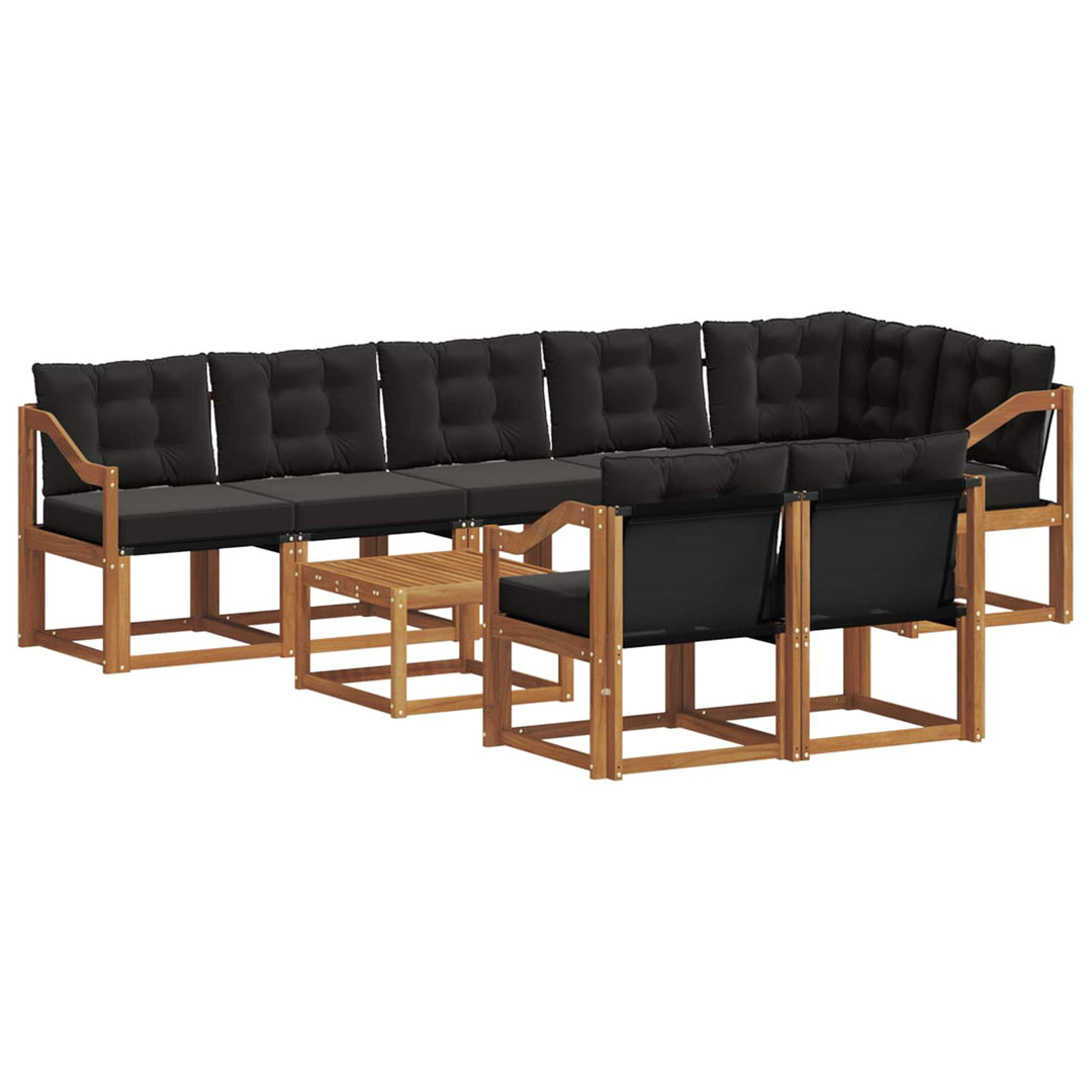 Udendørs sofagruppe med pude 9 pcs Naturlig og sort