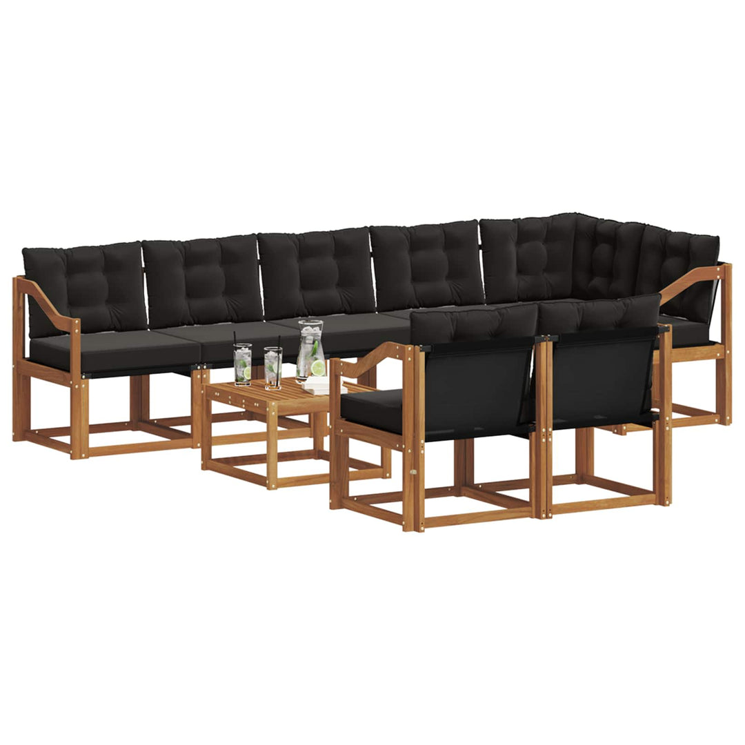 Udendørs sofagruppe med pude 9 pcs Naturlig og sort