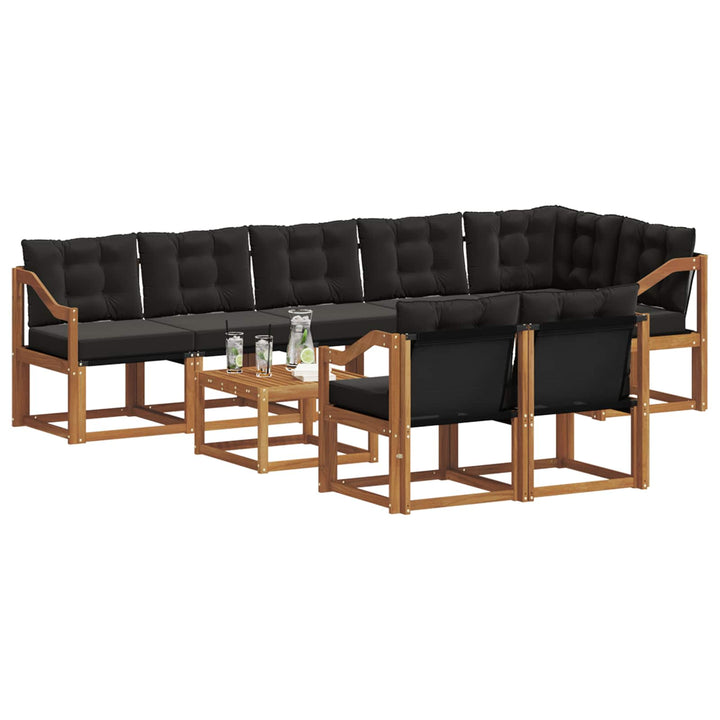 Udendørs sofagruppe med pude 9 pcs Naturlig og sort