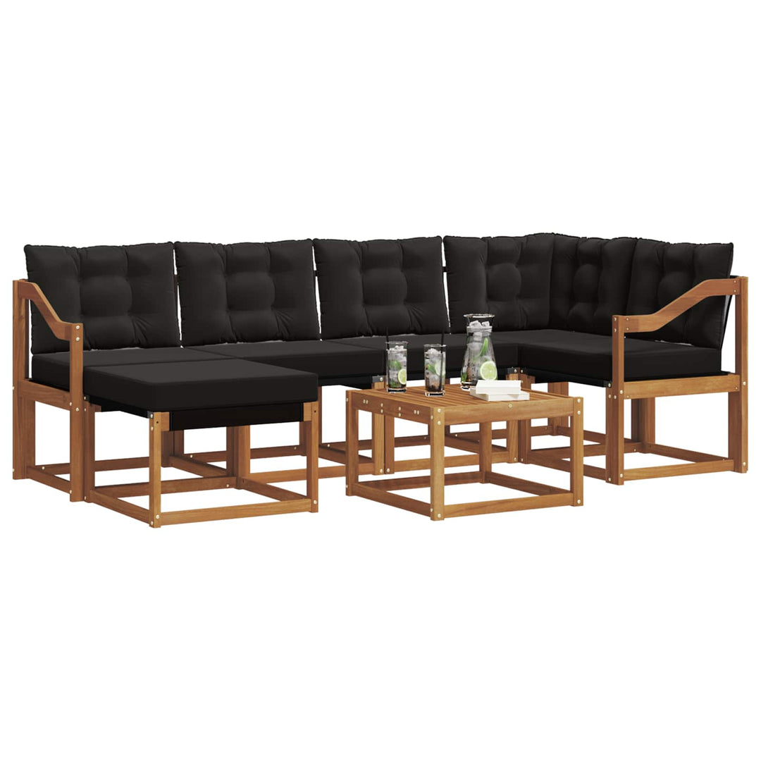 Udendørs sofagruppe med pude 7 pcs Naturlig og sort