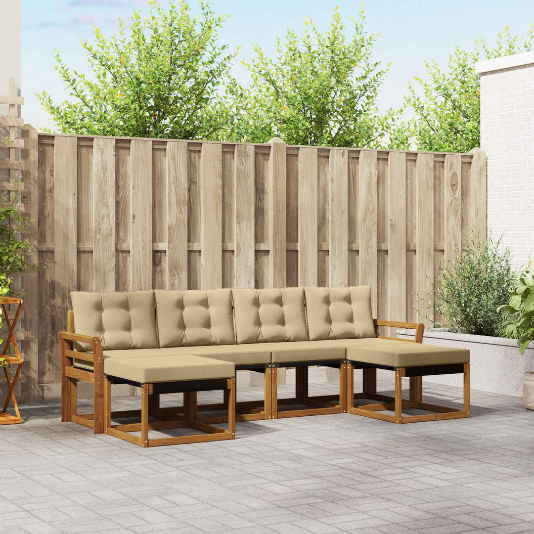 Udendørs sofagruppe med pude 6 pcs Naturlig og Beige