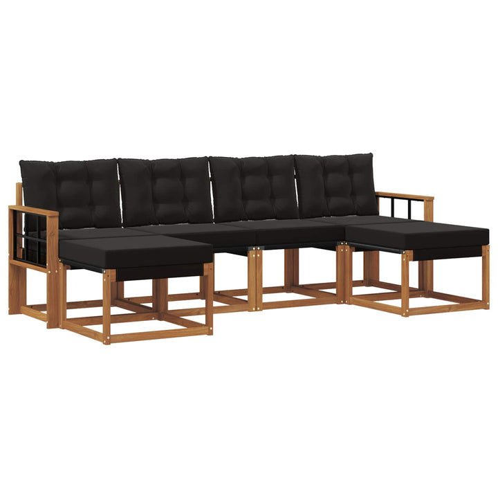 Udendørs sofagruppe med pude 6 pcs Naturlig og sort