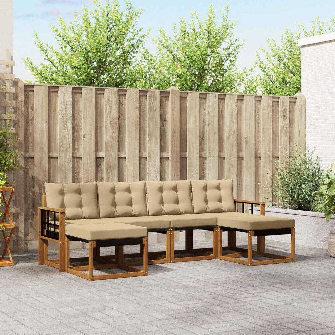 Udendørs sofagruppe med pude 6 pcs Naturlig og Beige