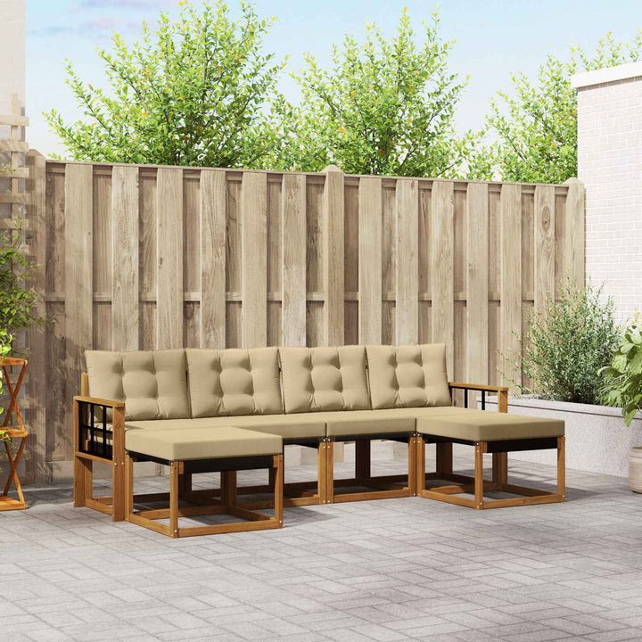 Udendørs sofagruppe med pude 6 pcs Naturlig og Beige