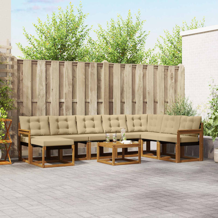 Udendørs sofagruppe med pude 9 pcs Naturlig og Beige