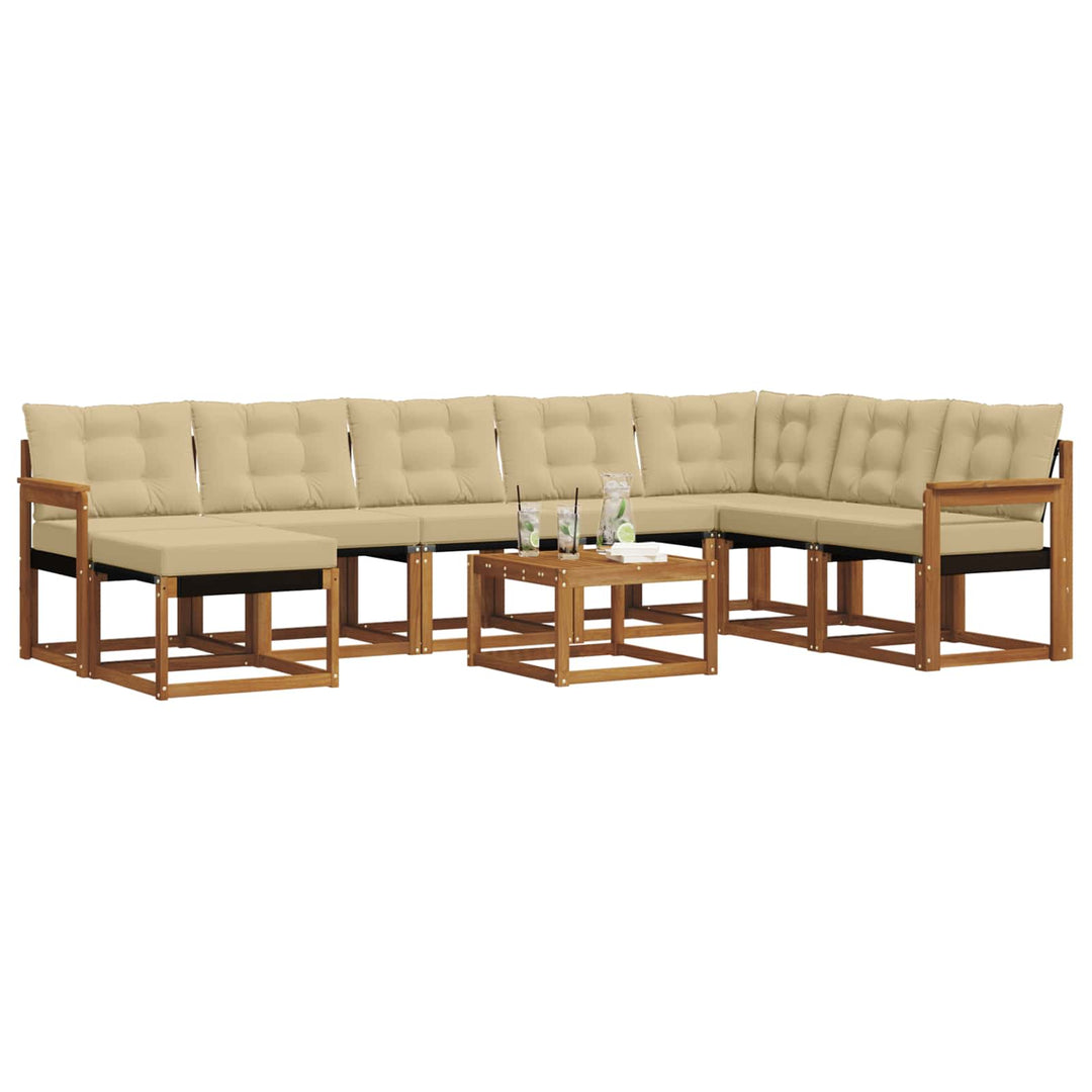 Udendørs sofagruppe med pude 9 pcs Naturlig og Beige