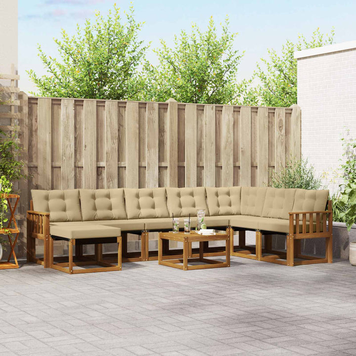 Udendørs sofagruppe med pude 9 pcs Naturlig og Beige