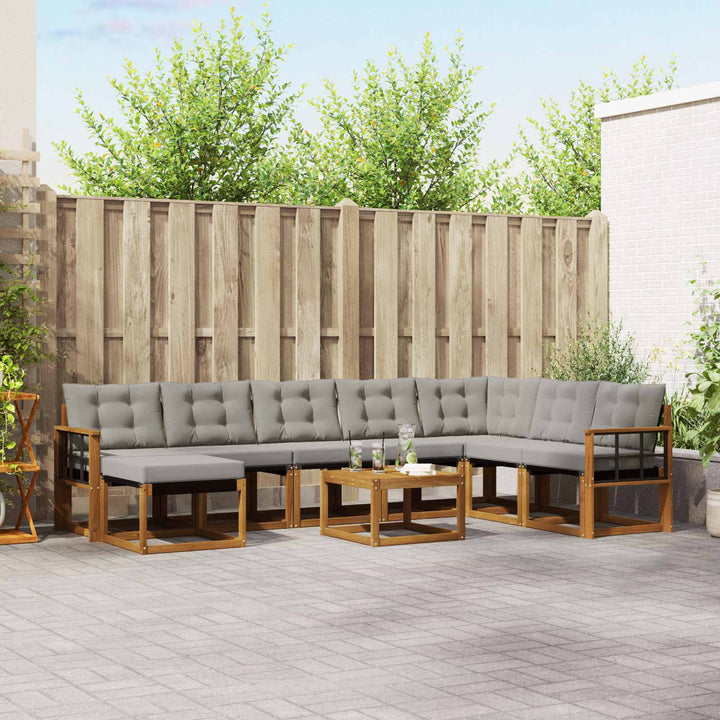 Udendørs sofagruppe med pude 9 pcs Naturlig og Lys Grå