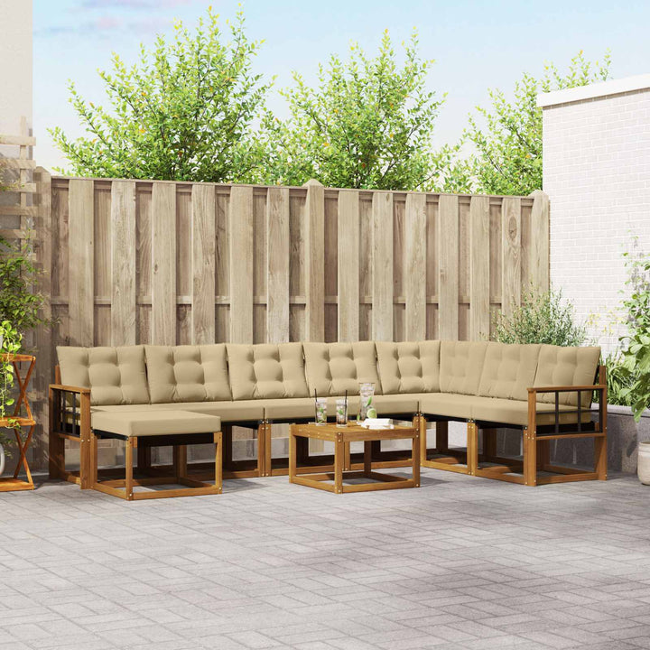 Udendørs sofagruppe med pude 9 pcs Naturlig og Beige