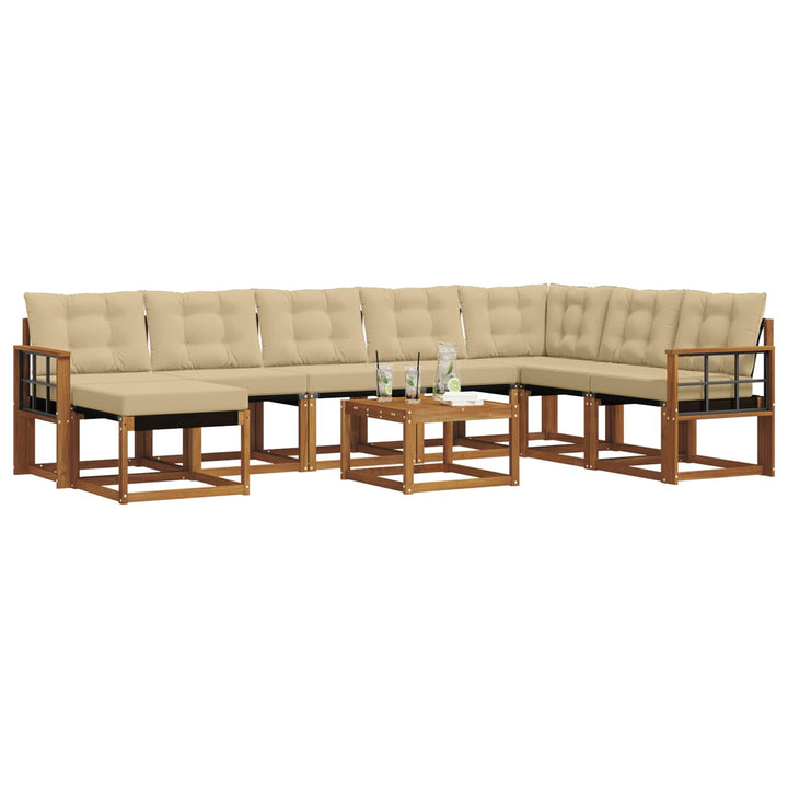 Udendørs sofagruppe med pude 9 pcs Naturlig og Beige