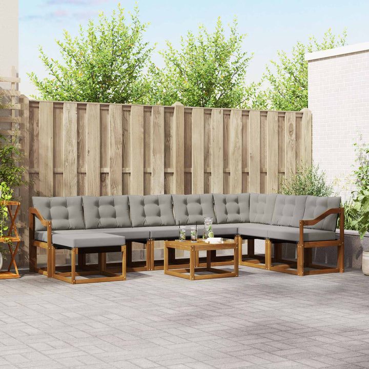 Udendørs sofagruppe med pude 9 pcs Naturlig og Lys Grå