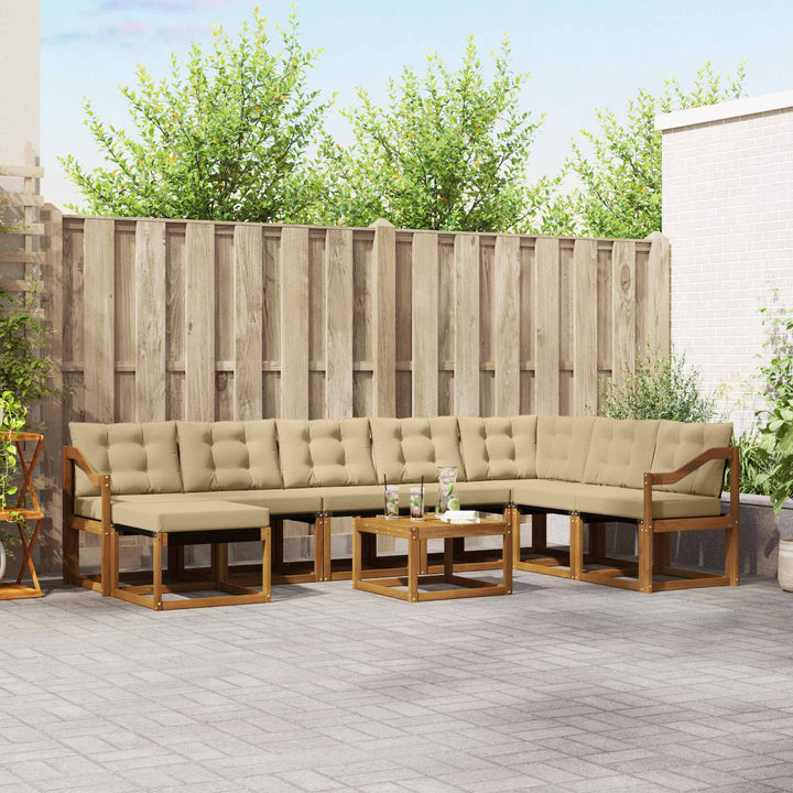 Udendørs sofagruppe med pude 9 pcs Naturlig og Beige