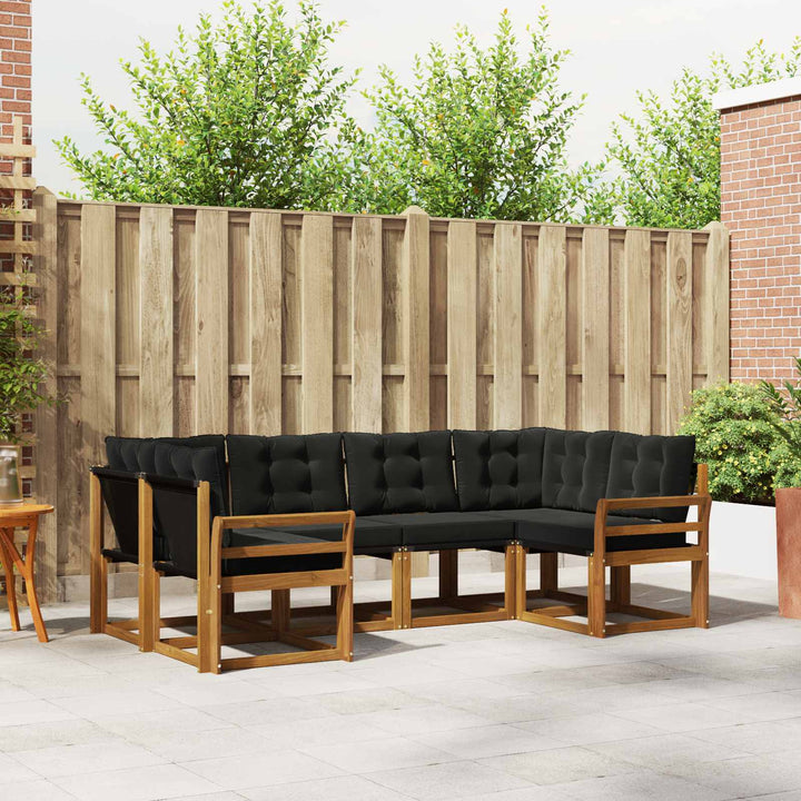 Udendørs sofagruppe med pude 6 pcs Naturfarvet og sort