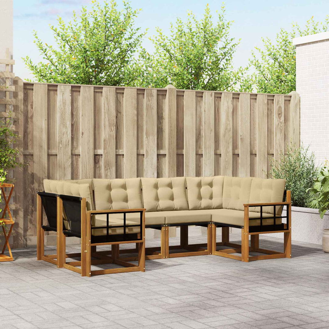 Udendørs sofagruppe med pude 6 pcs Naturlig og Beige