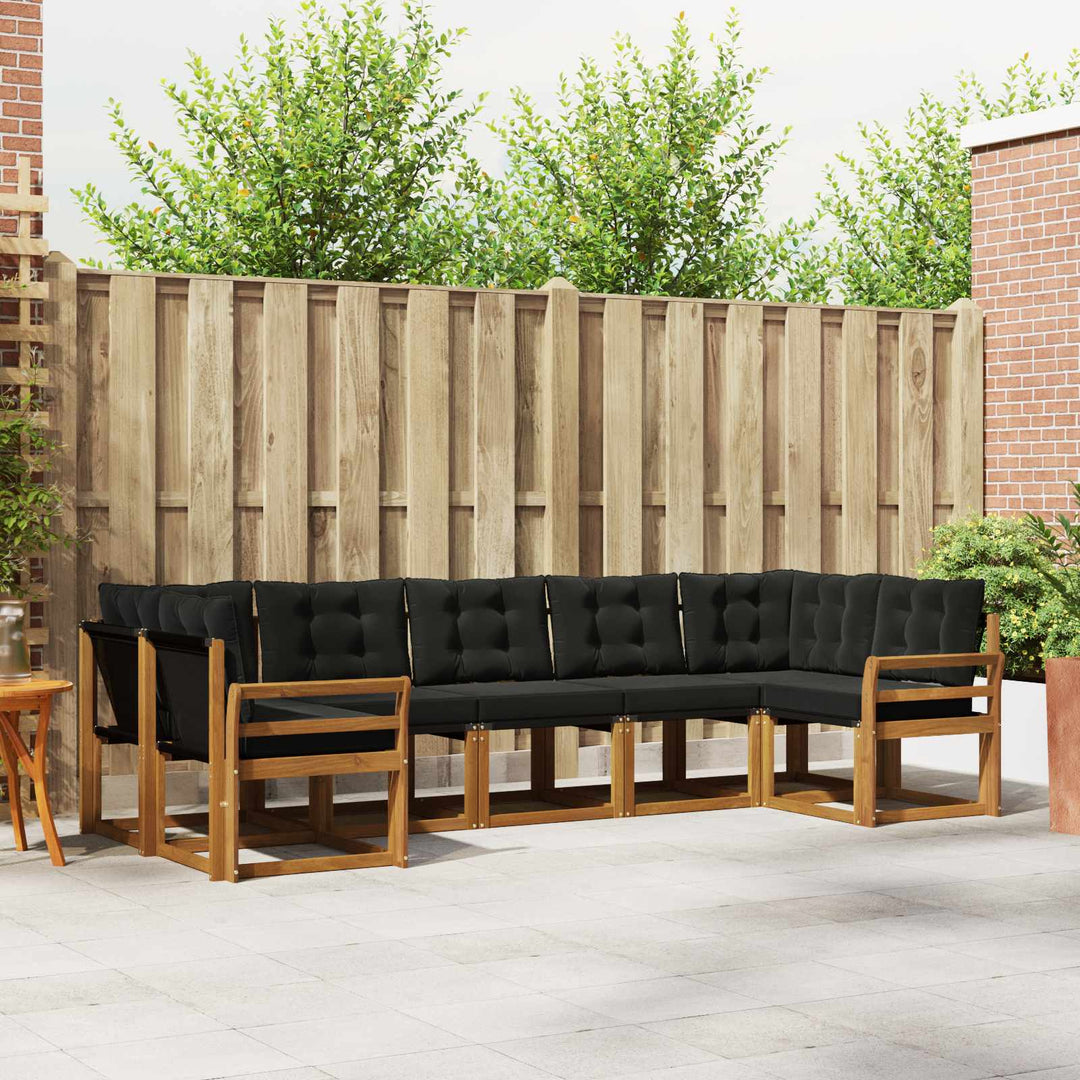 Udendørs sofagruppe med pude 7 pcs Naturlig og sort