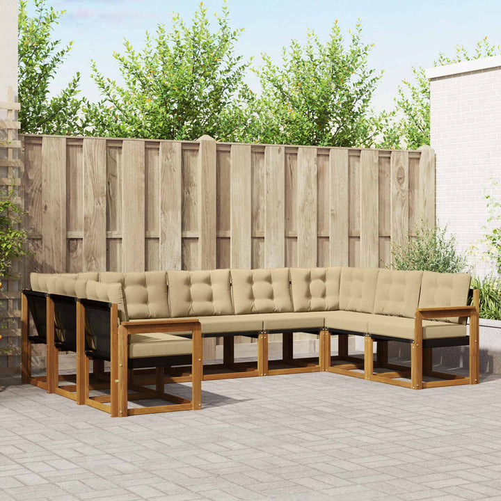 Udendørs sofagruppe 9 pcs Naturlig og Beige Massivt Akacietræ