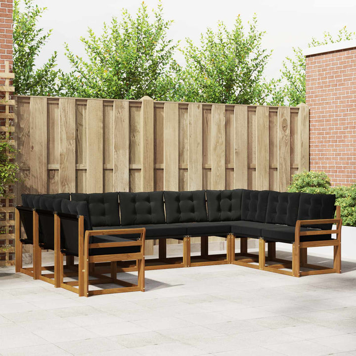 Udendørs sofagruppe 9 pcs Naturlig og sort Massivt Akacietræ