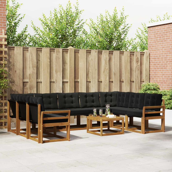 Udendørs sofagruppe med pude 10 pcs Naturlig og sort