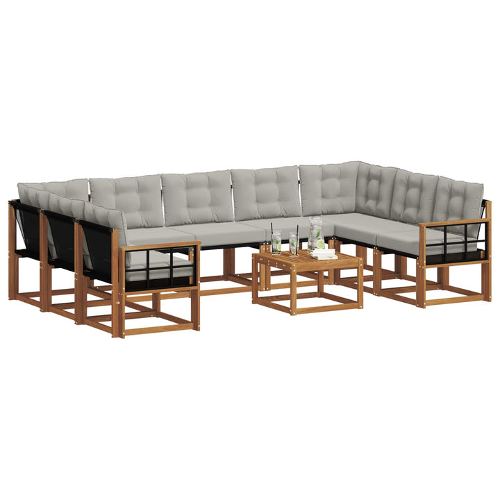 Udendørs sofagruppe med pude 10 pcs Naturlig og Lys Grå