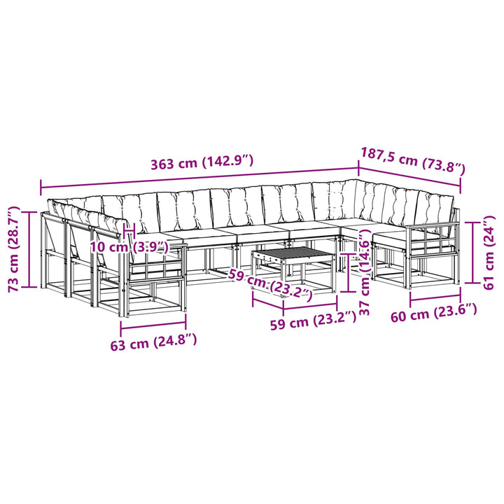 Udendørs sofagruppe med pude 11 pcs Naturlig og sort