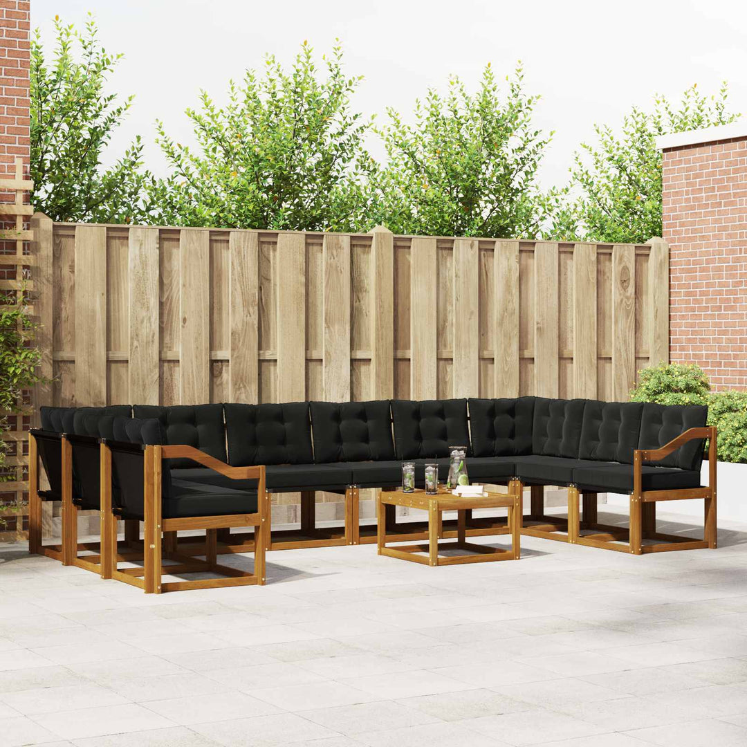Udendørs sofagruppe med pude 11 pcs Naturlig og sort
