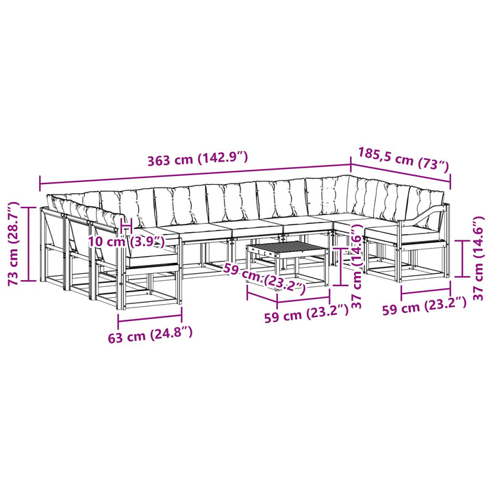Udendørs sofagruppe med pude 11 pcs Naturlig og sort