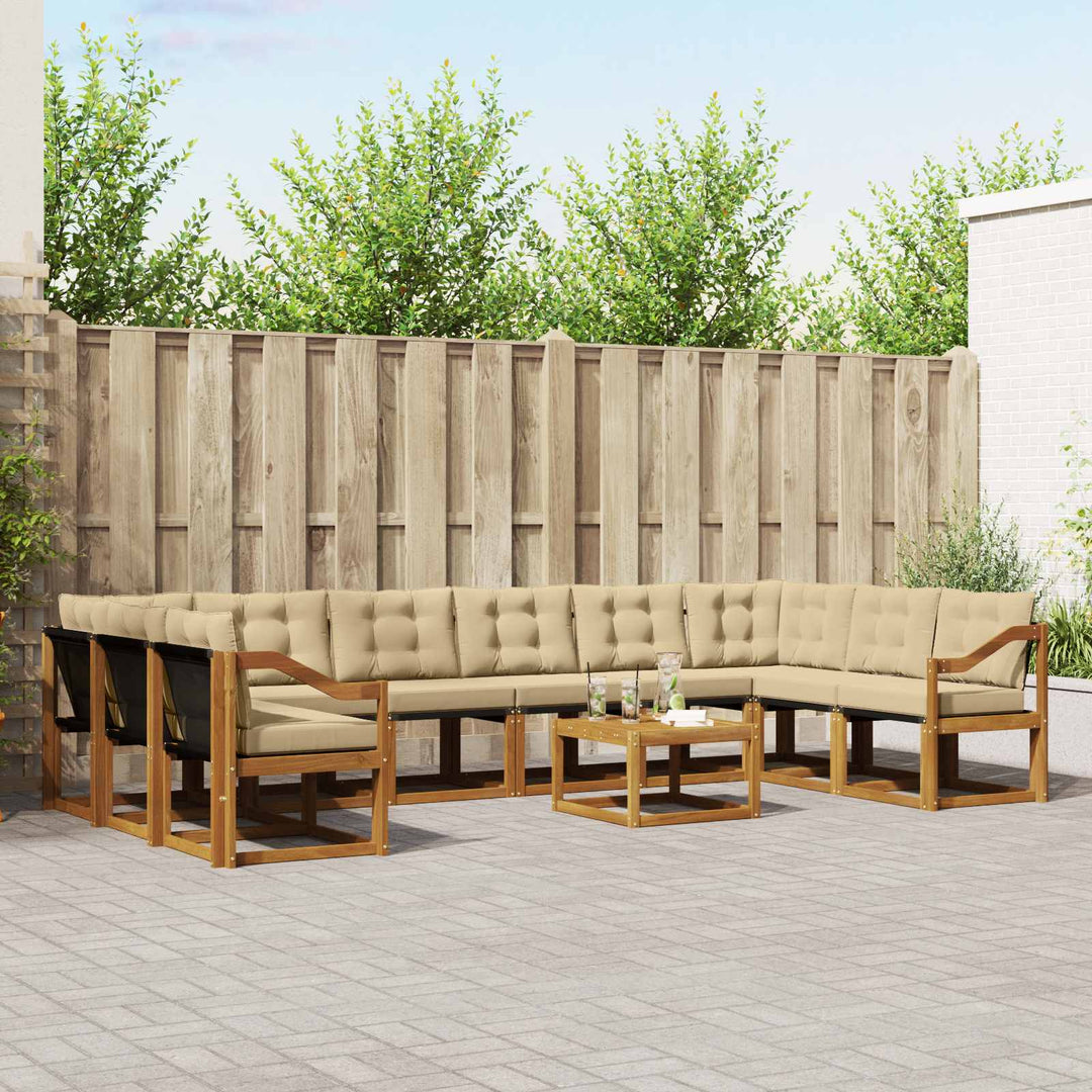 Udendørs sofagruppe med pude 11 pcs Naturlig og Beige