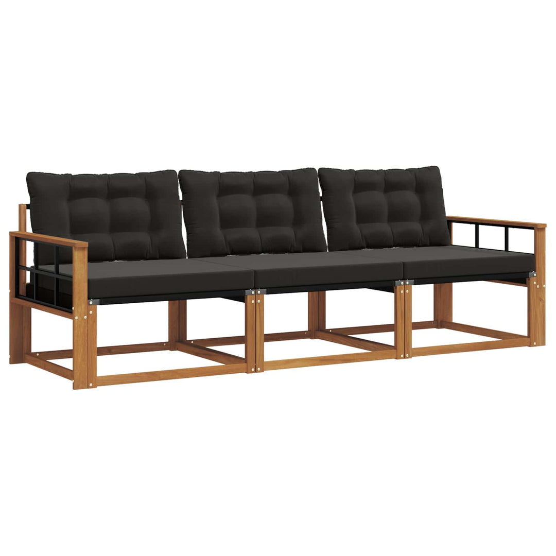 Udendørs sofagruppe med pude 3 pcs Naturlig og sort