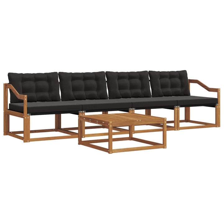 Udendørs sofagruppe med pude 5 pcs Naturlig og sort