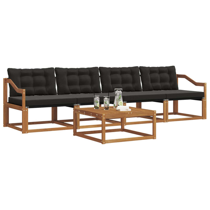 Udendørs sofagruppe med pude 5 pcs Naturlig og sort