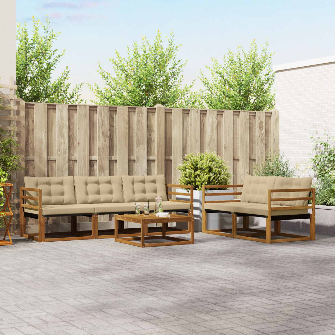 Udendørs sofagruppe med pude 6 pcs Naturlig og Beige