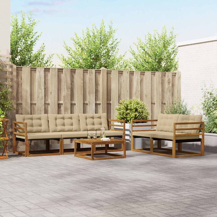 Udendørs sofagruppe med pude 6 pcs Naturlig og Beige