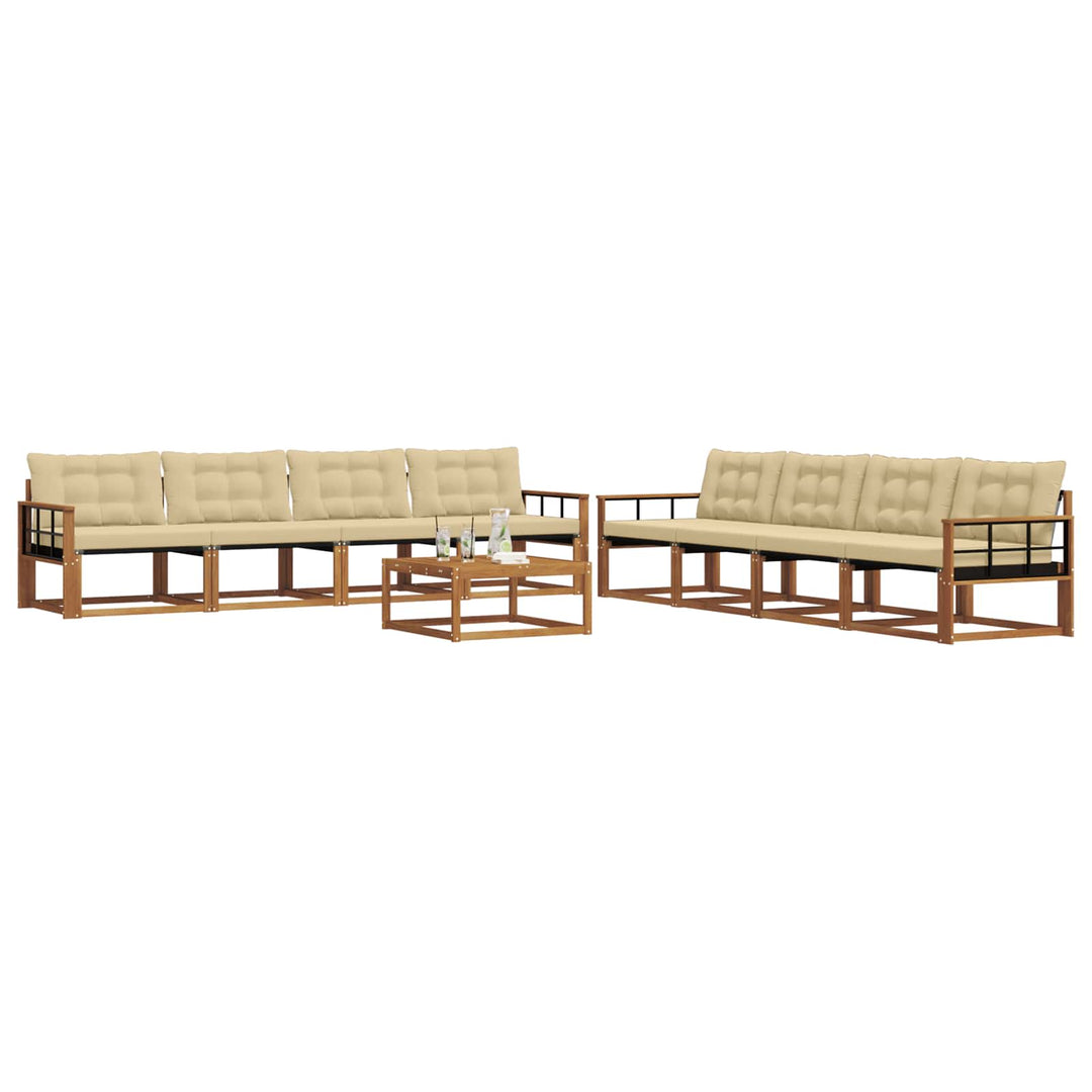 Udendørs sofagruppe med pude 9 pcs Naturlig og Beige