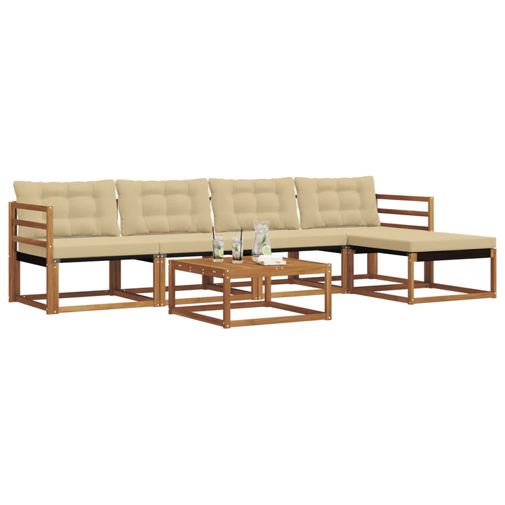 Udendørs sofagruppe med pude 6 pcs Naturlig og Beige