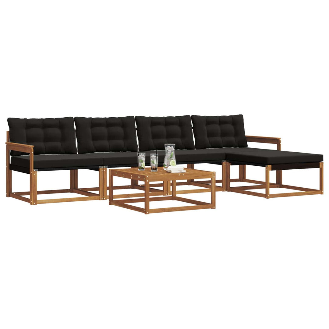 Udendørs sofagruppe med pude 6 pcs Naturlig og sort