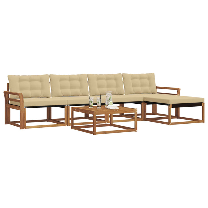 Udendørs sofagruppe med pude 6 pcs Naturlig og Beige