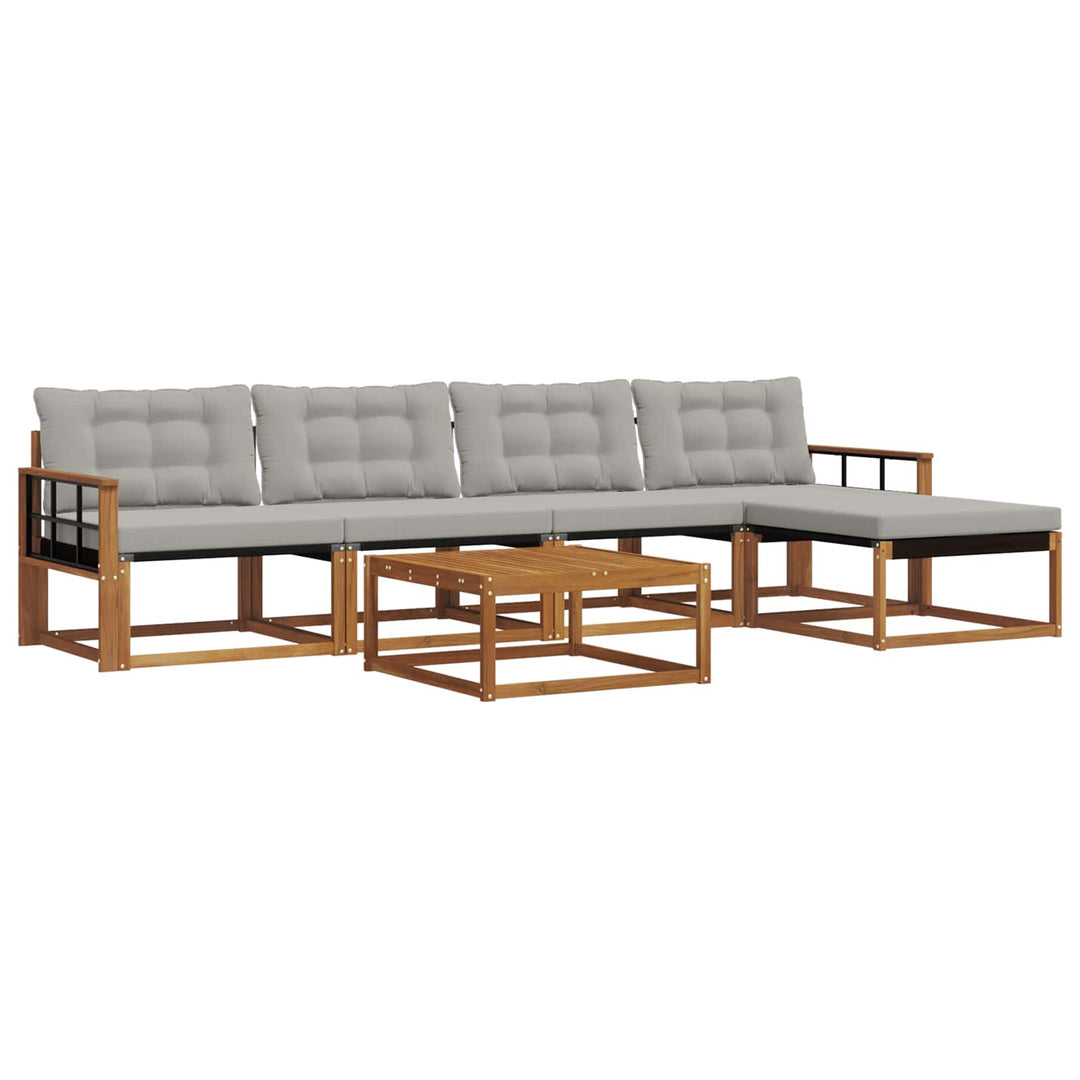 Udendørs sofagruppe med pude 6 pcs Naturlig og Lys Grå