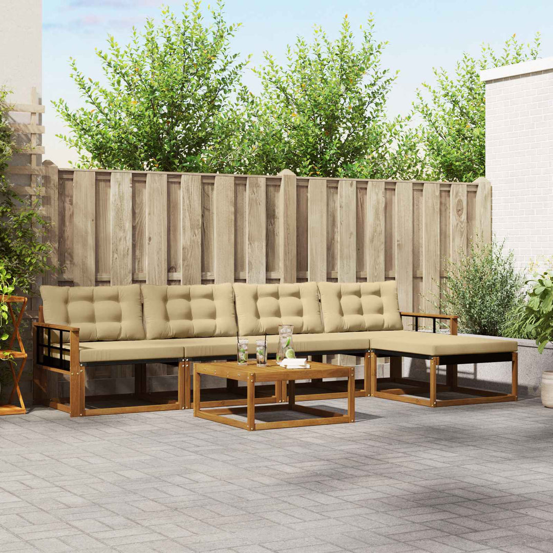 Udendørs sofagruppe med pude 6 pcs Naturlig og Beige