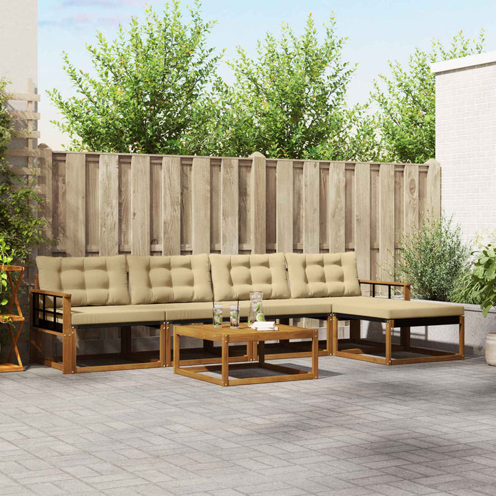 Udendørs sofagruppe med pude 6 pcs Naturlig og Beige