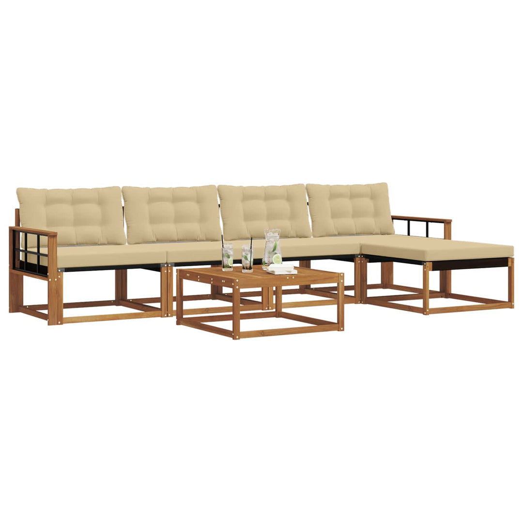 Udendørs sofagruppe med pude 6 pcs Naturlig og Beige