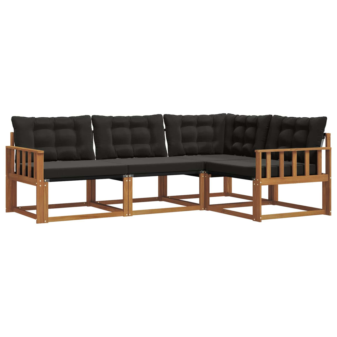 Udendørs sofagruppe med pude 4 pcs Naturlig og sort